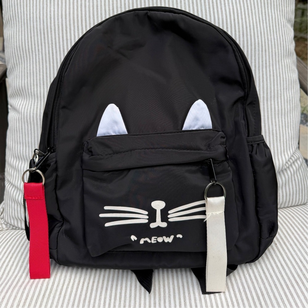 Black Cat Face Backpack Cute Kawaii Anime Y2K Harajuku School Book Bag